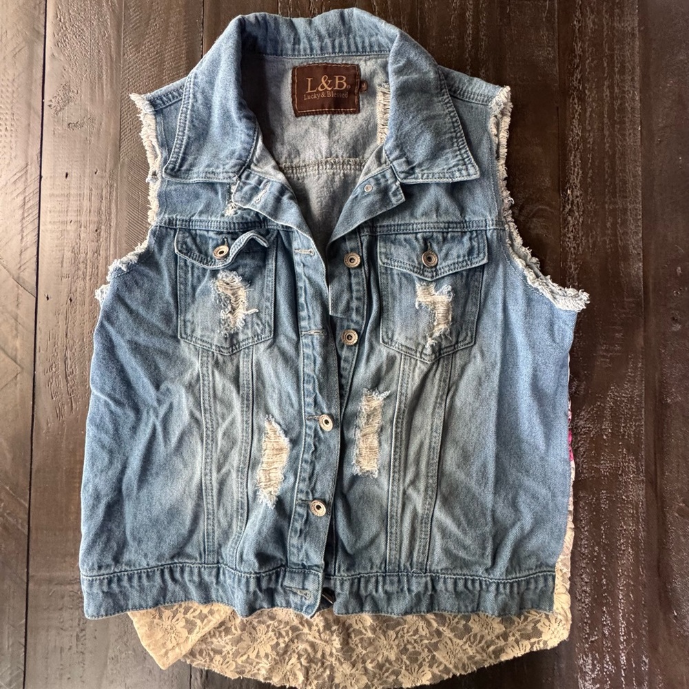 L&B Blue Distressed Denim Vest